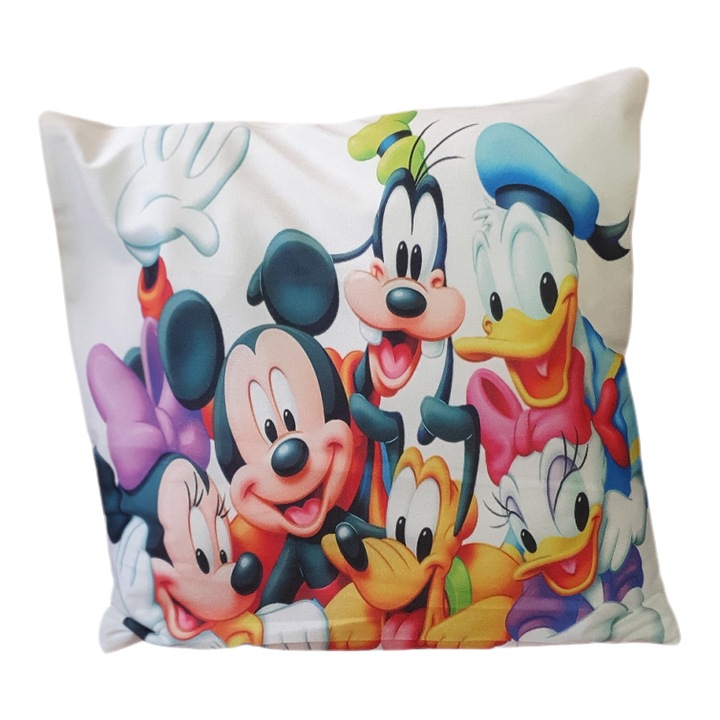 Perna copii, 45x45 cm, cu personaje din desene animate, material moale, confortabila, Mickey si familia, ideala cadou copii