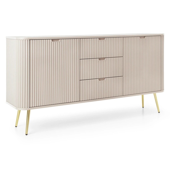 Bufet, Furnlux, Zova, crem deschis, lemn prelucrat, 168x87x39 cm, set cu sertare și uși