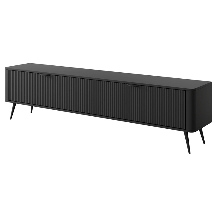 Comoda TV Furnlux Lante, lemn prelucrat, 200x51x38 cm, negru, set mobilier living