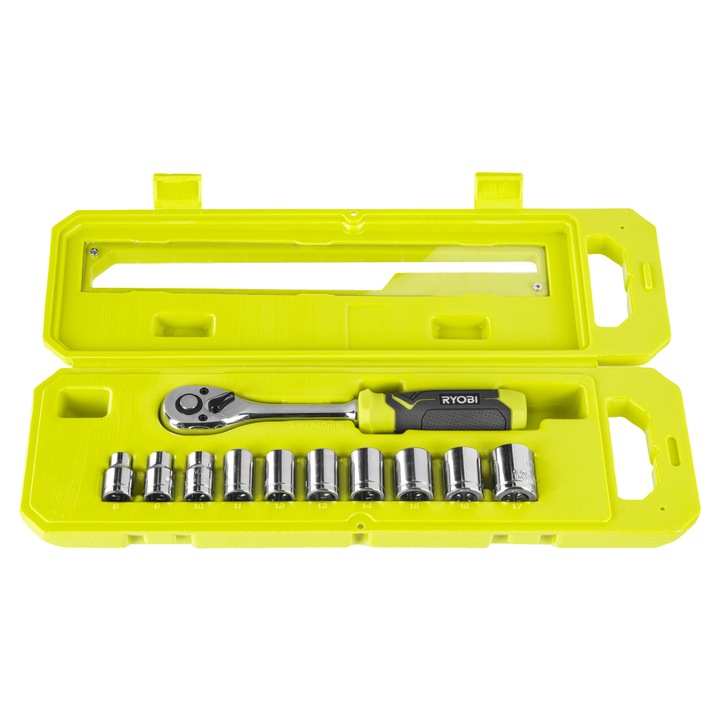 Clichet RYOBI 3/8" Drive, 90 de dinti, maner cauciuc, finisaj cromat