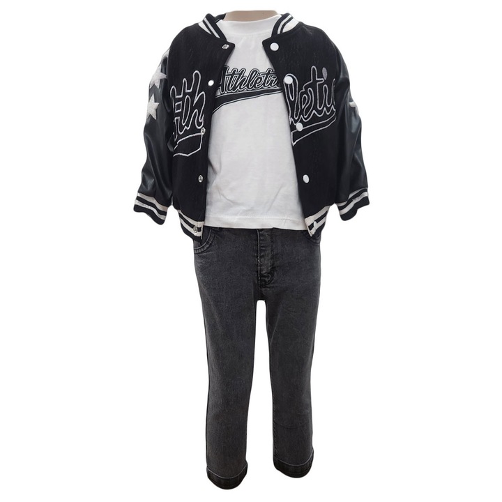 Compleu baieti jacheta 3 piese, HTCB 113, culoare neagra, marime 98 cm, varsta 3 ani