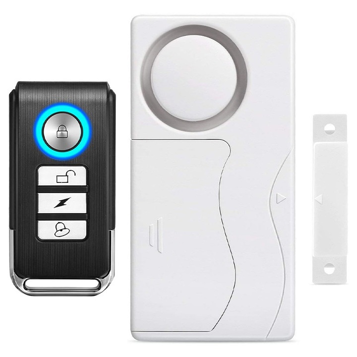 Alarma Wireless pentru Usi si Ferestre cu Telecomanda - Sistem Anti-Efractie Portabil. Alarma de Securitate cu Senzor pentru Detectia Deschiderii