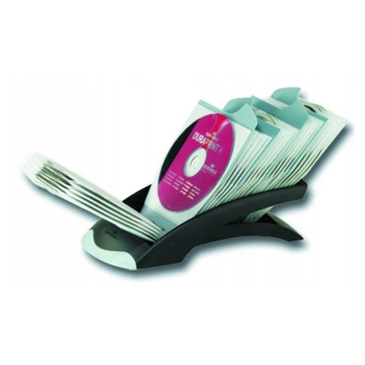 Suport CD/DVD Durable, negru, 50 discuri, 25 buzunare, separatoare colorate