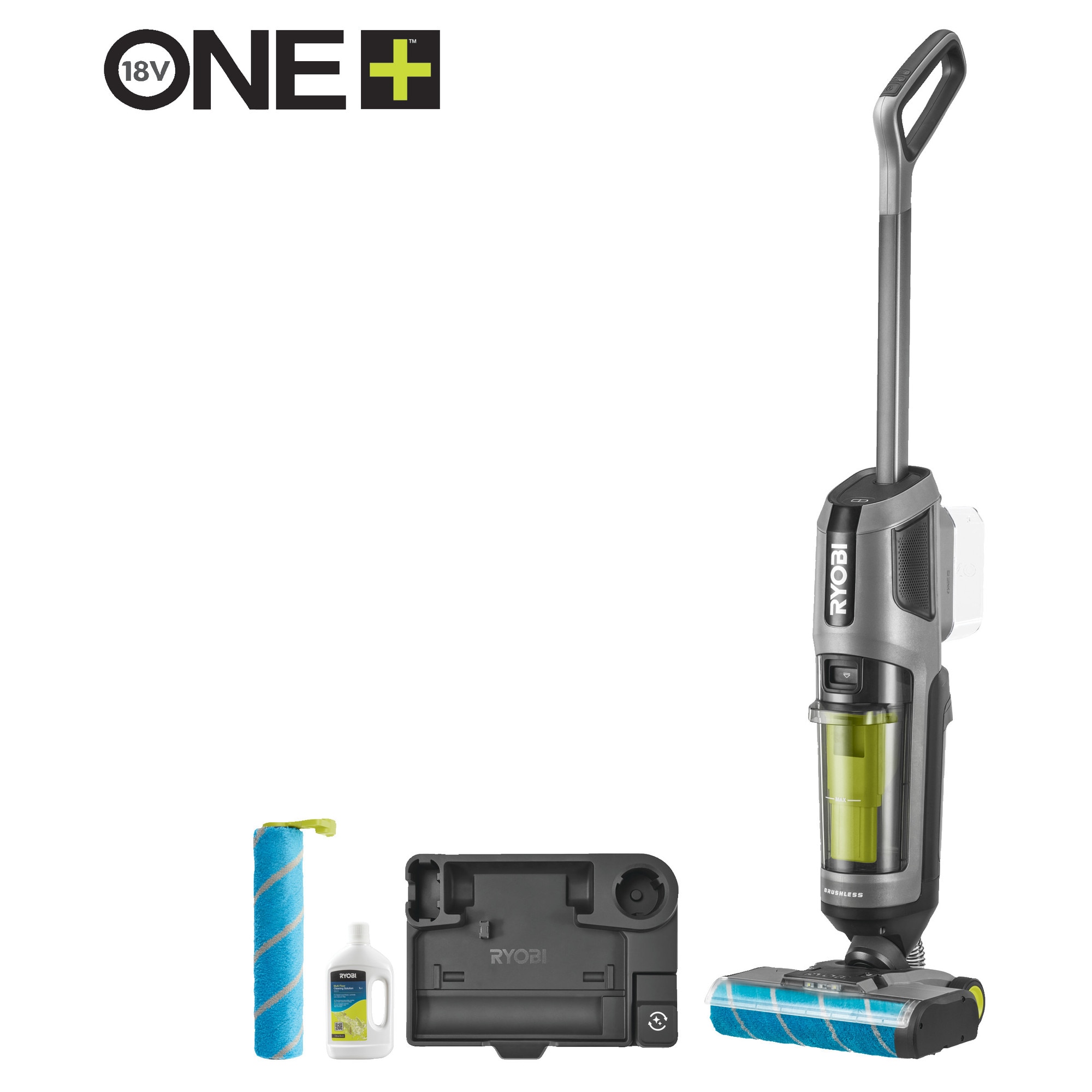 Aspirator 3in1 RYOBI, 18V ONE Brushless, motor fara perii, sistem de curatare cu doua rezervoare, auto-curatare