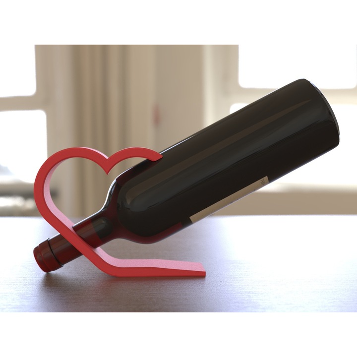 Suport sticla de vin model inima, cadou barbati, printat 3D, Dual Stax®™