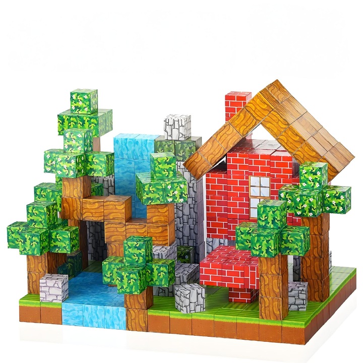 Set 250 Piese Blocuri Magnetice 3D, Compatibile Magna-Tiles / Picasso Tiles, Culori Vesele Multicolor, Jucarie Educativa STEM pentru Copii 3+ Ani – Mega Creativitate