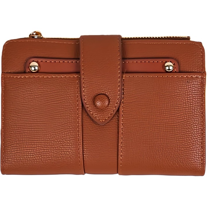 Дамски портфейл, голям капацитет, PU кожа, отделение за монети, плътен цвят, среден размер