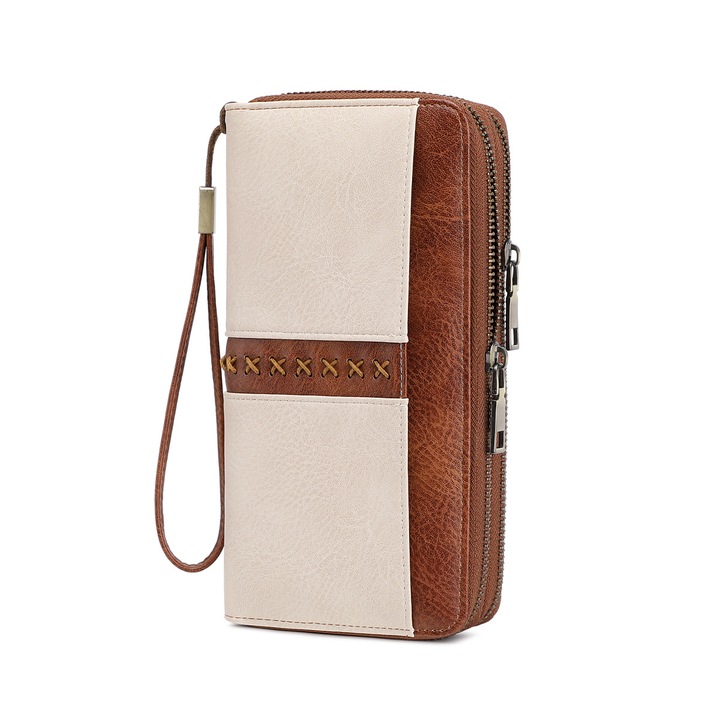 Дамски веган портфейл, голям капацитет, релефен дизайн, с подвижна каишка, многоцветен