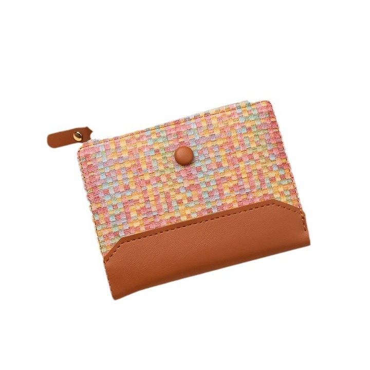 Компактен дамски портфейл с две отделения за монети и карти, PU кожа, класически дизайн, преносим