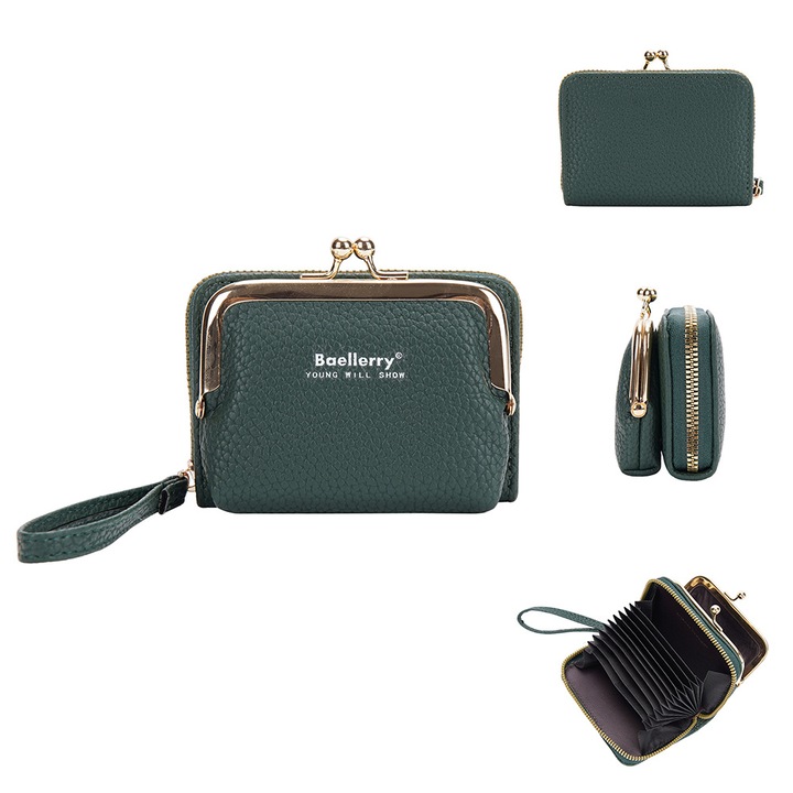 Мини дамско портмоне, многоцветно, екологична кожа, универсален размер, с отделение за карти и монети