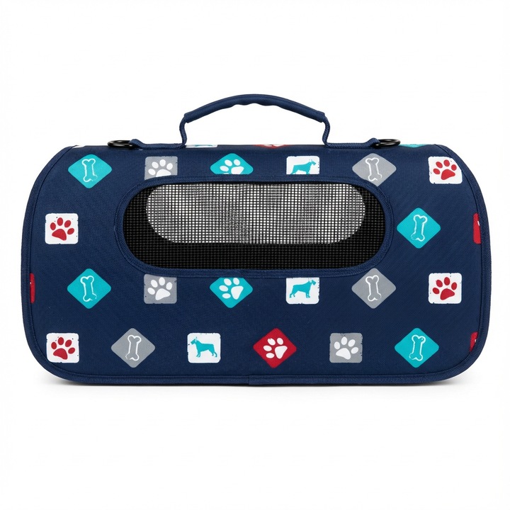 Geantă pliabilă pentru transportul animalelor Nunbell, albastră, mărimea L, 45x28x27cm, model cu labute