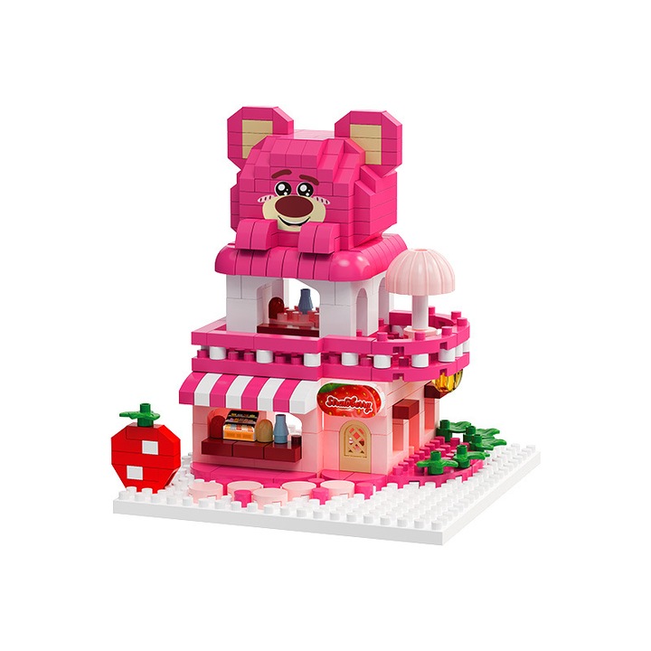 Комплект строителни блокчета M3218 Grass Plum Bear Strawberry House, улична сцена с кукла, Многоцветен, 360 части