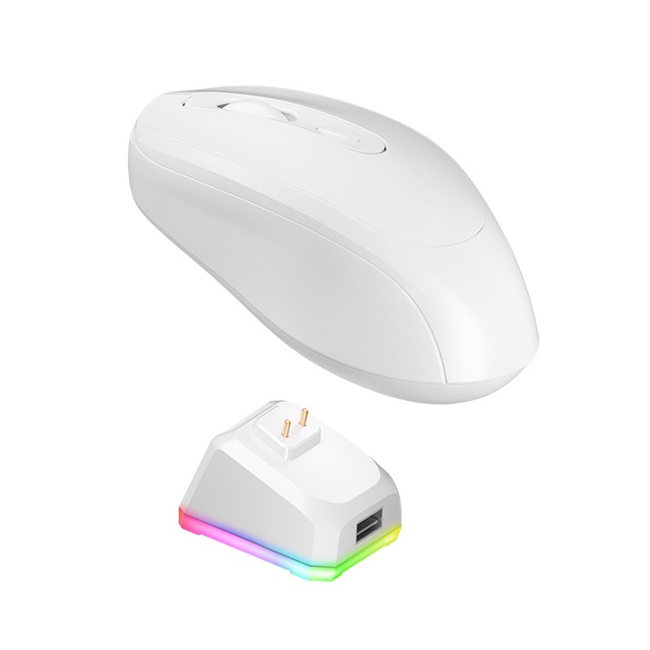 Mouse wireless, design usor, conectivitate duala, iluminare RGB, dock de incarcare