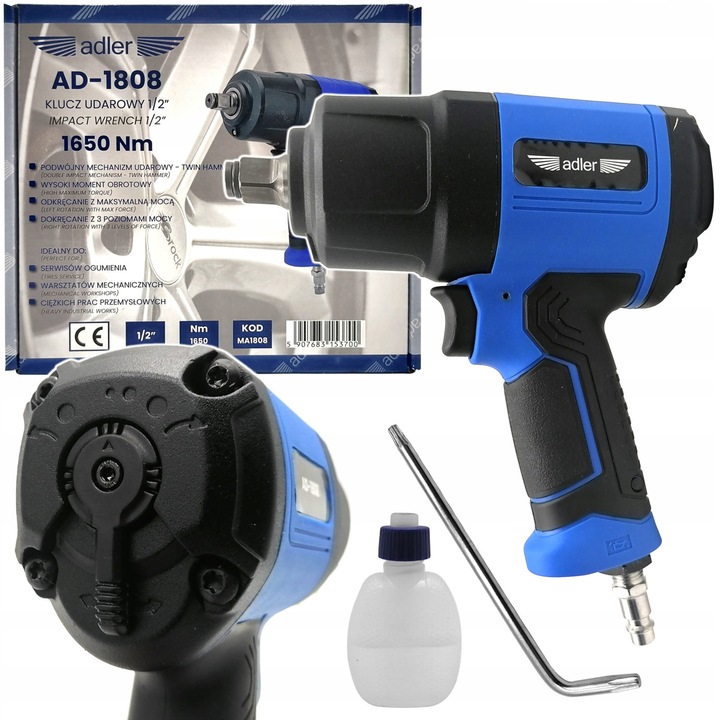 Cheie pneumatica cu impact 1/2" Adler AD-1808, 1650Nm, 3 viteze, compozit, 2,1kg