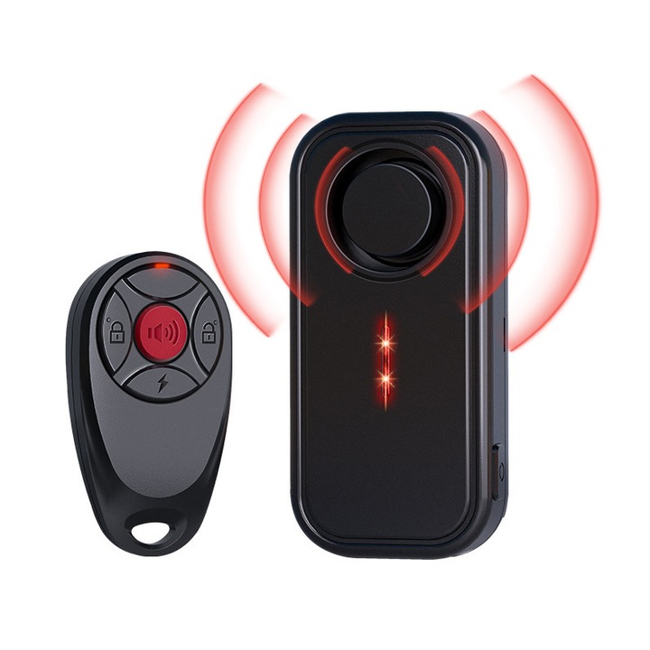 Sistem Alarma Antiefractie Bicicleta, 113dB - Alarma de Miscare pentru E-Bike, Motociclete si Scutere. Cu Alerta Vibratie, LED Rosu Interior si Rezistenta la Apa IP66