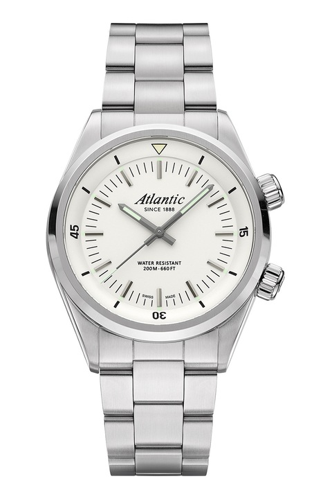 Atlantic, Часовник от инокс с верижка и лого, Сребрист