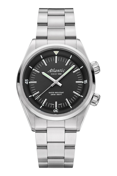 Atlantic, Часовник от инокс с верижка и лого, Сребрист