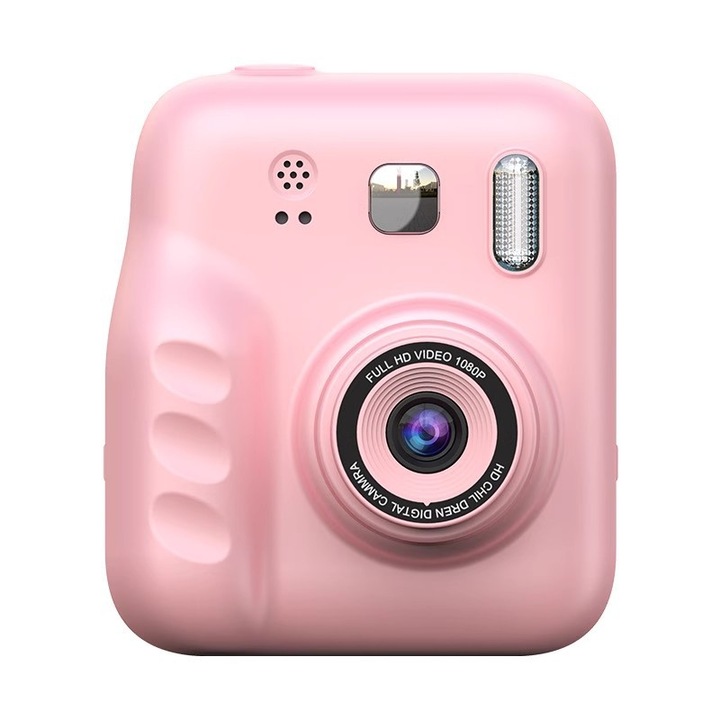 Camera digitala pentru copii, 1080P HD, imprimare instantanee, 32GB card SD, set cu 3 role de hartie foto, roz