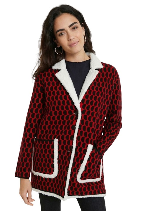 Női rövid kabát Desigual, piros, akril anyag, sherpa belső, hétköznapi