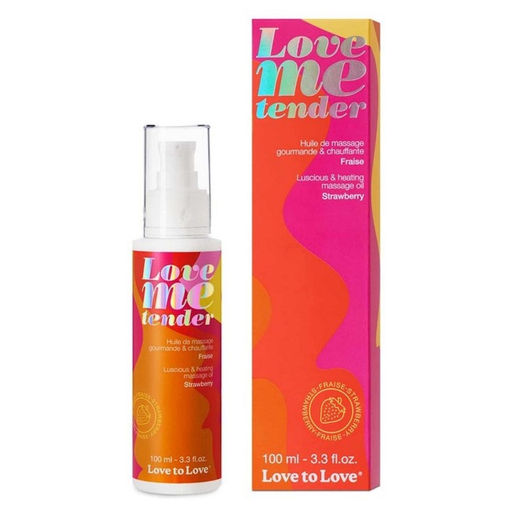 Love to Love masszázsolaj, eper illatú, 100ml, 87% természetes összetevők, vegánbarát