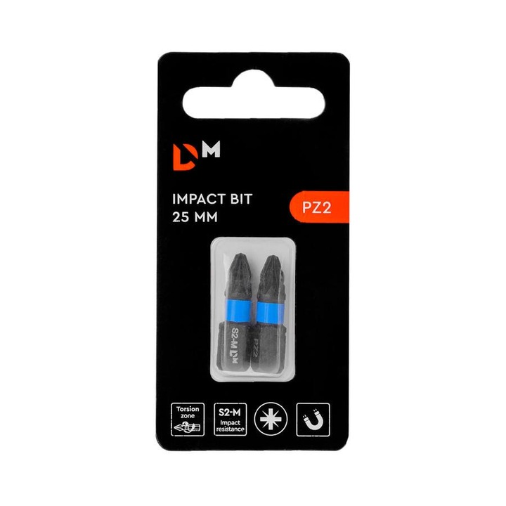 Torziós ütvecsavarozó bit Dnipro-M PZ2 25 mm (2 db)