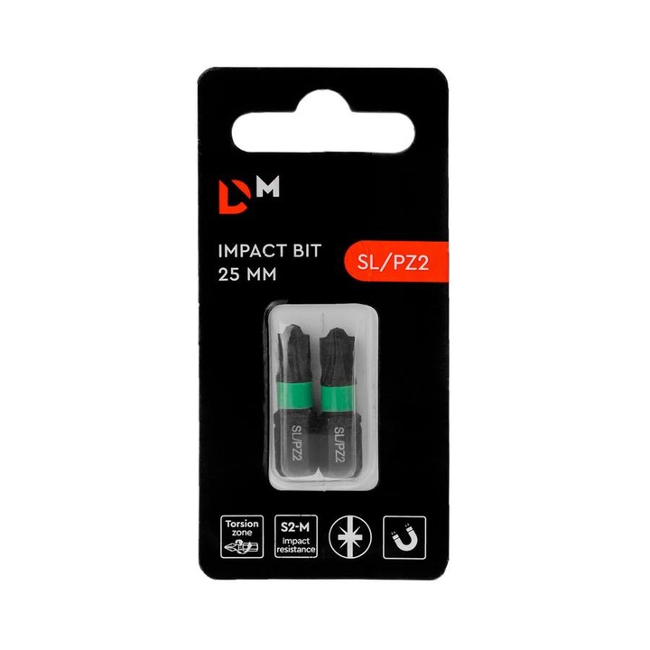 Torziós ütvecsavarozó bit Dnipro-M SL/PZ2 25 mm (2 db)