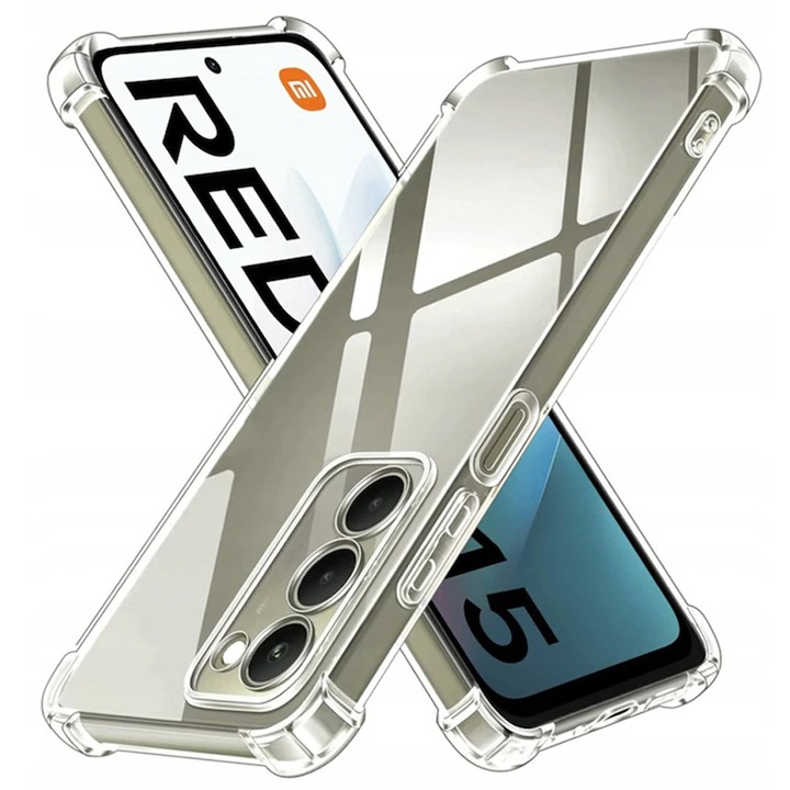 Висококачествен AntiShock калъф за Xiaomi Redmi 15 4G/5G, гъвкав силикон, TPU броня, уникална дълготрайна технология против пожълтяване с двойно инжектиране, изключително богат и първокласен завършек, прозрачен