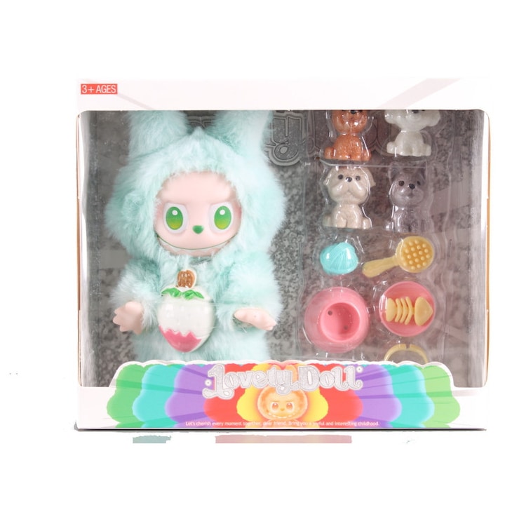 Jucărie de pluș Labubu cu accesorii, Efecte luminoase, Multicoloră