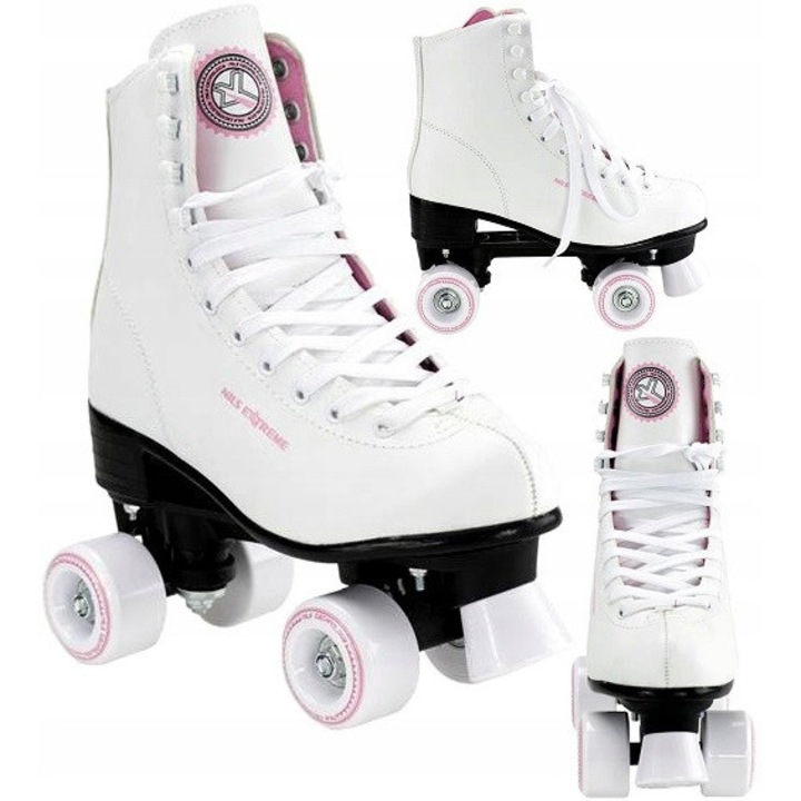 Nils Extreme görkorcsolya, 40-es méret, fehér, 56x32 mm PVC kerekek, fűzős zárrendszer