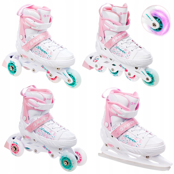 Rolki Rosi 4w1, 31-35, 20,5x23cm, cu roti LED, ABEC-7, culoare roz