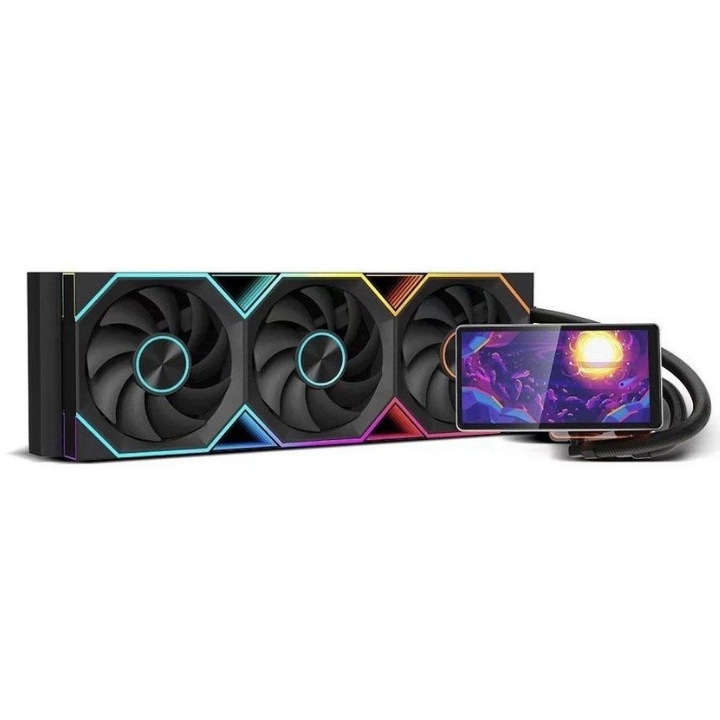 Cooler CPU AIO 360 cu ecran LCD 5.5", ARGB Infinity Mirror, 3 ventilatoare 2000RPM, compatibil Intel/AMD, racire lichida performanta, Negru