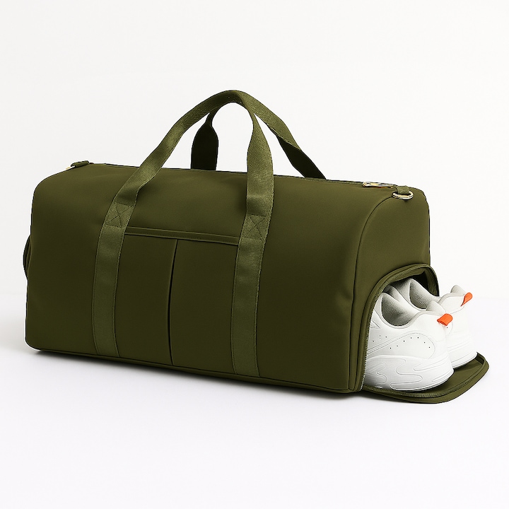 Geanta Sport sau Calatorie Multifunctionala, cu Buzunar Separat Impermeabil si Compartiment pentru Incaltaminte, Rezistenta si Moderna, 26 cm x 47 cm x 23 cm, Verde Inchis, PriStyle®