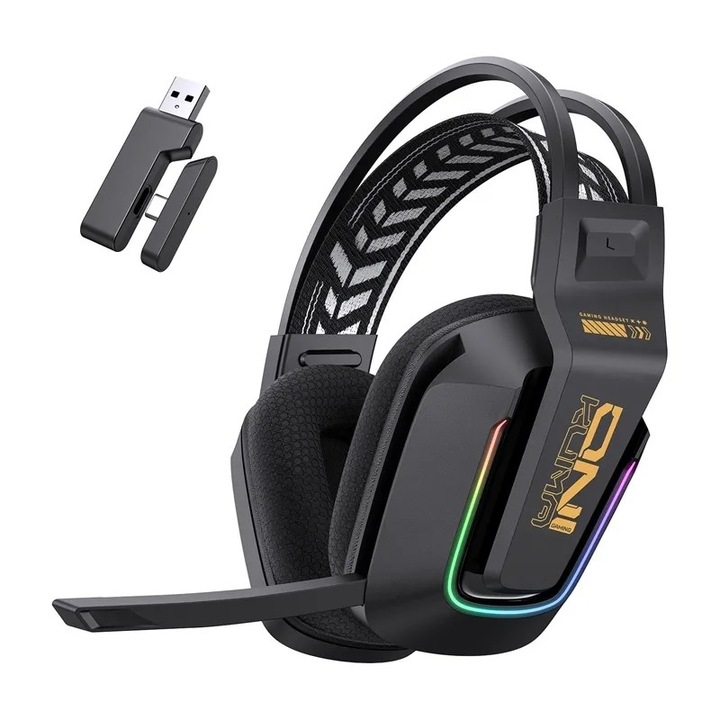 Casti gaming ONIKUMA GT828, wireless, retroiluminare RGB, 55 ore autonomie, 202x82x201mm
