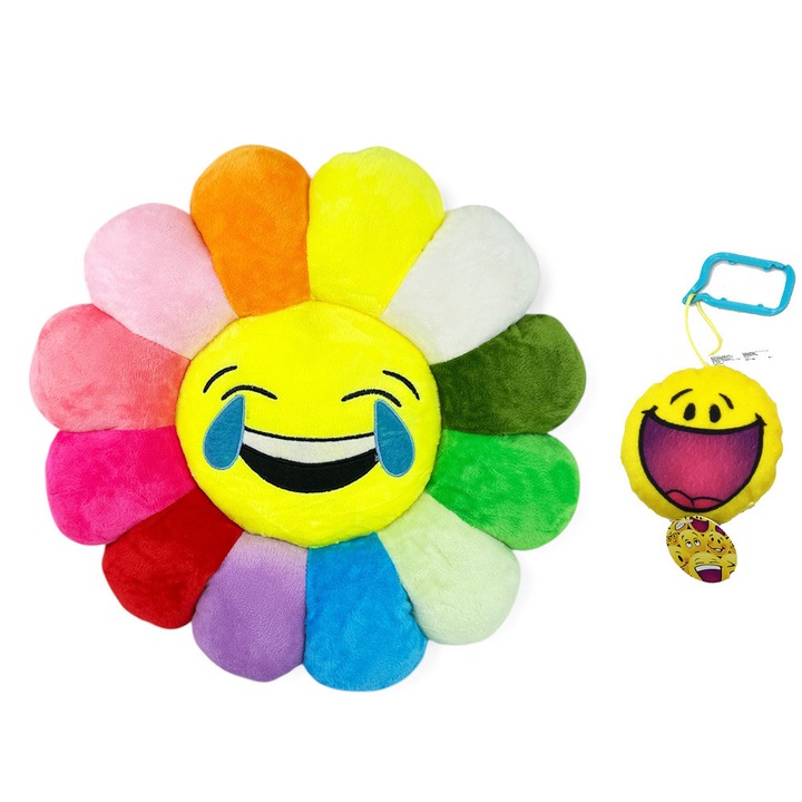 Плюшена възглавница цвете с емотикон Chippo 20034-35-D, С клип за чанта, 35 см, Модел D