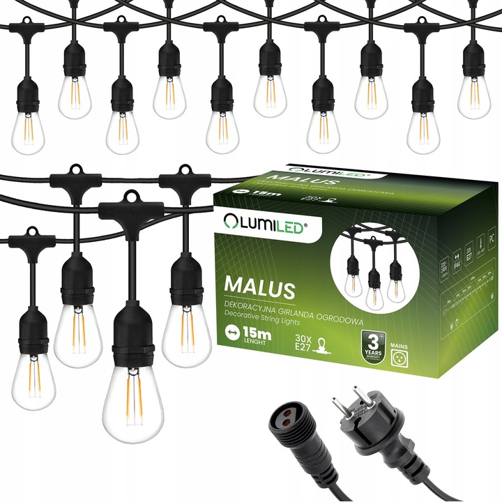Гирлянд Lumiled MALUUS 15м, 30 LED E27, IP44, Екстериор