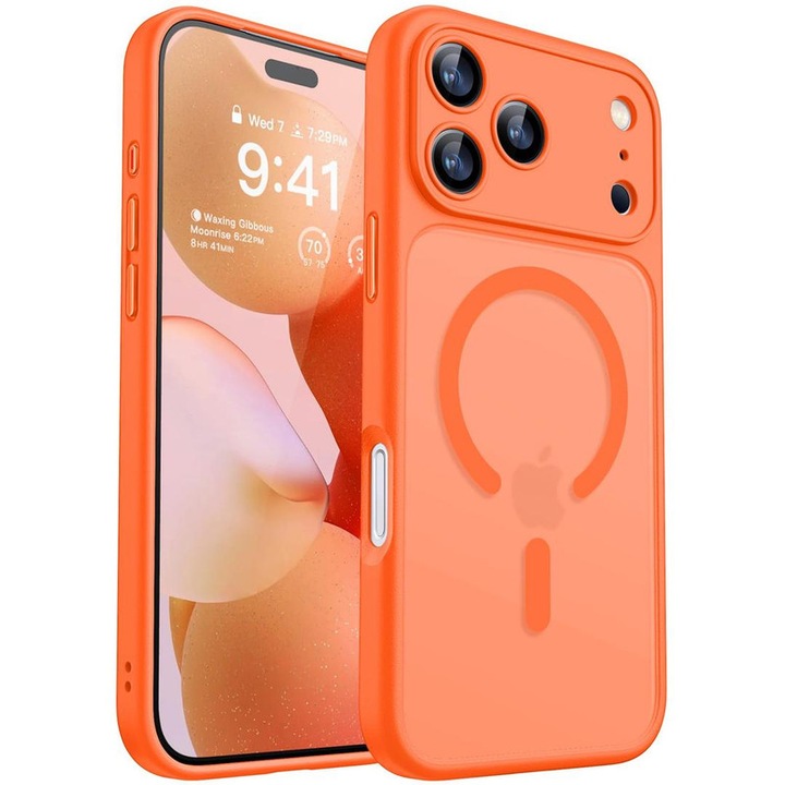 Husa telefon compatibila cu iPhone 17 Pro, portocaliu, protectie soc, design slim, Portocaliu