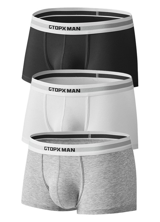 Set de 3 Boxeri Barbati Bumbac Regenerat, Alb/Negru/Gri