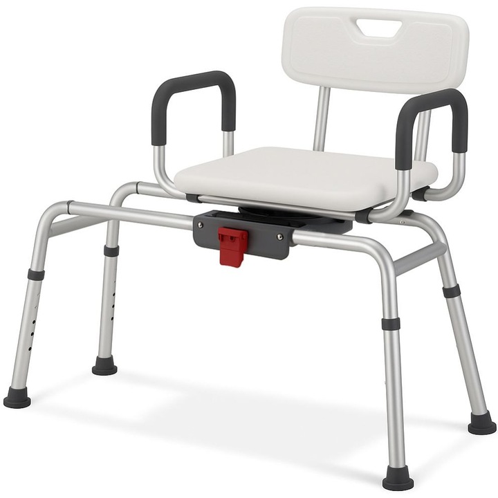 Scaun transfer cada sau dus, Linomag®, Glisant, Rotatie 360°, Spatar, Brate de sprijin captusite, Reglabil pe inaltime, Inaltime maxima 65cm, Alb mat