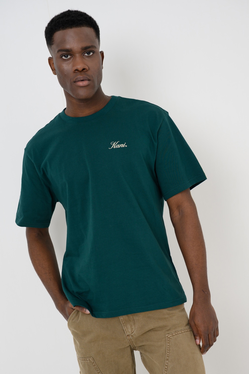 Karl Kani, Tricou din bumbac cu imprimeu pe partea din spate, Bej, Verde englez, M