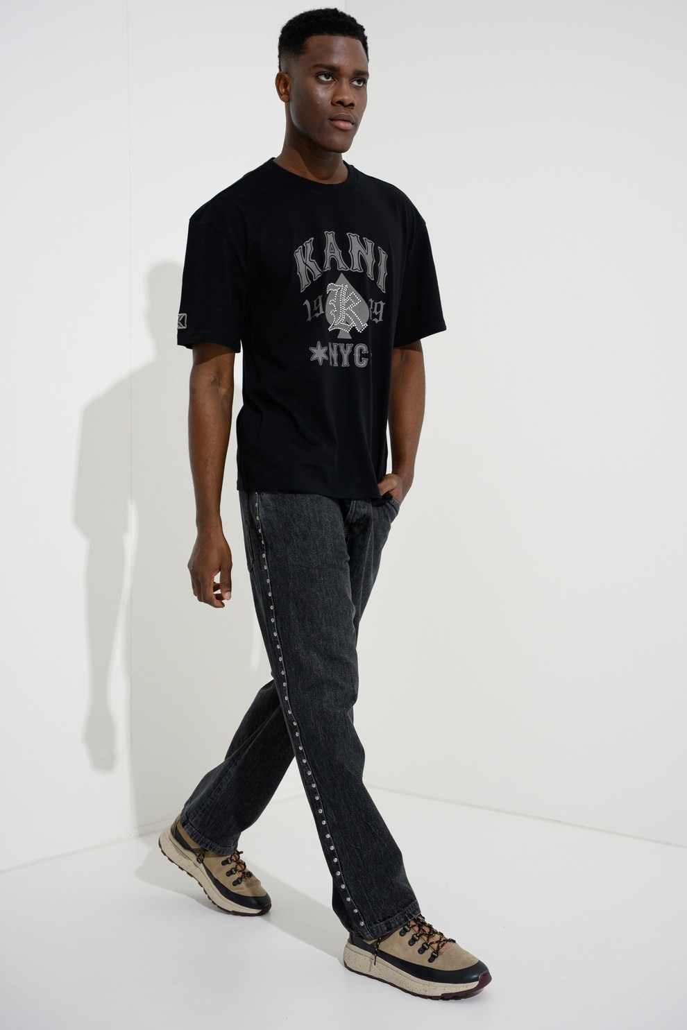 Karl Kani, Tricou din bumbac cu imprimeu logo, Gri cenusiu, Negru, L