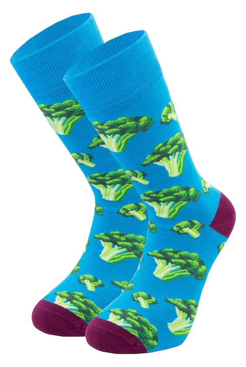 Sosete colorate haioase din bumbac pieptanat, Newtone, D053, Fara cusatura, Model Broccoli, 40-45 EU