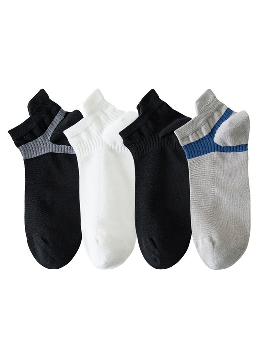Set de 4 perechi scurte sosete bartati bumbac, Vara si primavara, retea respirabila, Sport, anti-pila, cusatura fara oase, bumbac/poliamida/elastan, negru, gri, alb, multicolor, 39-44