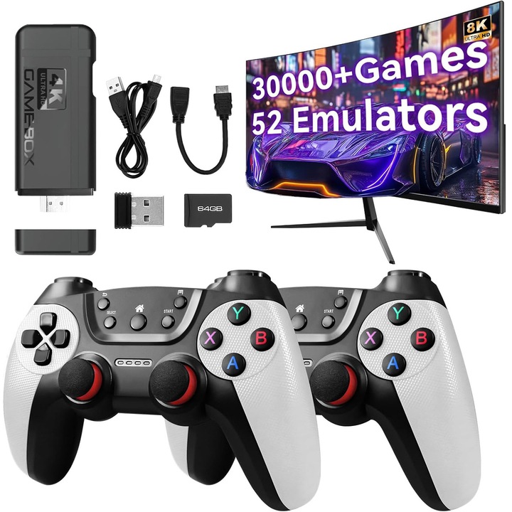 Consola jocuri tip stick, lynker, Cu 2 controler wireless, 30000+ de Jocuri PSP, 64G, Iesire HDMI de inalta definitie, Consola Retro 2.4G, Iesire HDMI, Conectare la TV/TV, Cutie/PC/Laptop/Proiector, Operare usoara si de transportat, Plug si Play, Negru