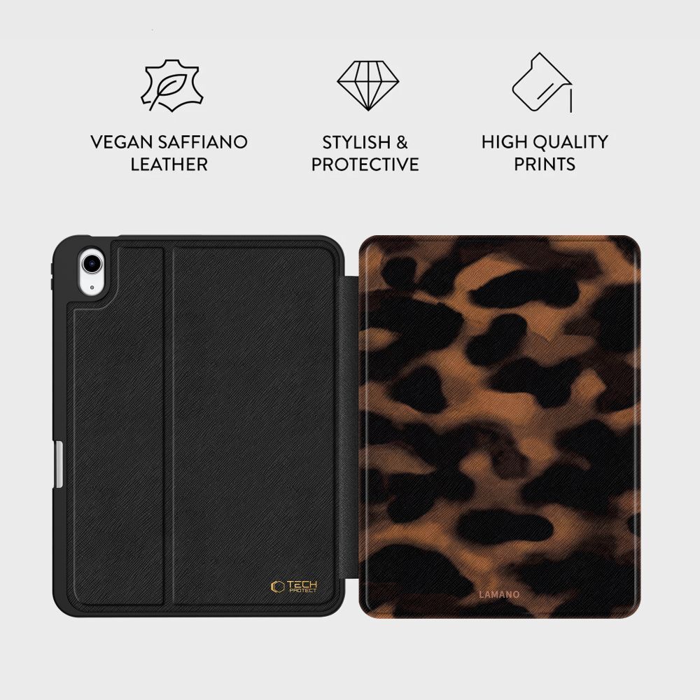 Huse tabletă iPad 2025 11 inch (iPad 11) - Husă inteligentă LAMANO cu imprimeu de leopard, cu suport pentru creion