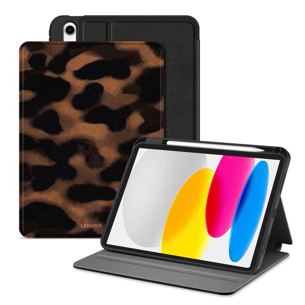 Huse tabletă iPad 2025 11 inch (iPad 11) - Husă inteligentă LAMANO cu imprimeu de leopard, cu suport pentru creion