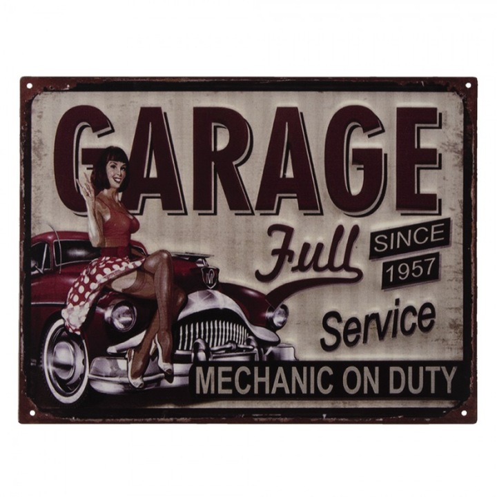 Semn de perete, Clayre & Eef, Garage Full, negru, 33x1x25 cm