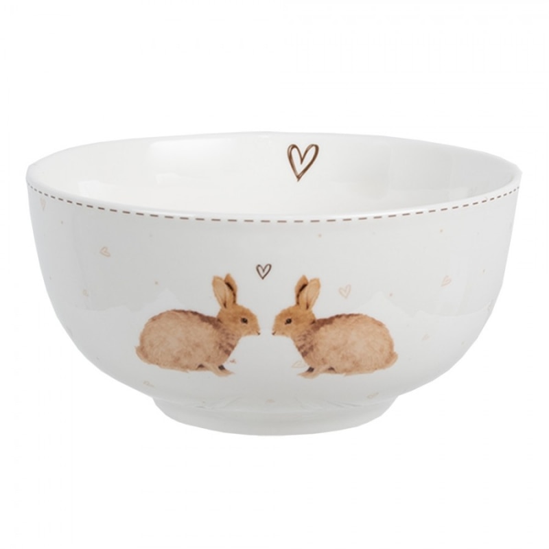 Clayre & Eef Bol de porțelan Bunnies Love alb, 500 ml