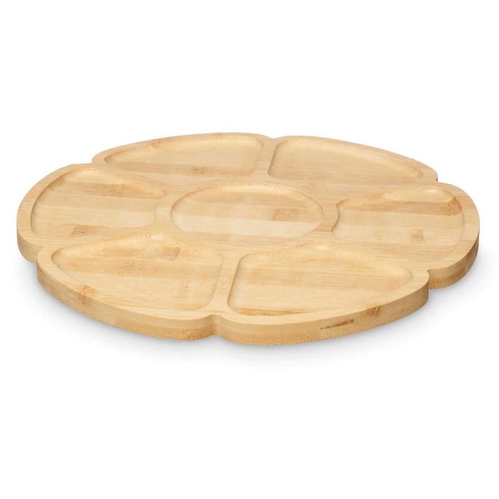 Кръгла бамбукова табла за закуски, KINVARA, 7 отделения, натурална, 30x1.7x30 см