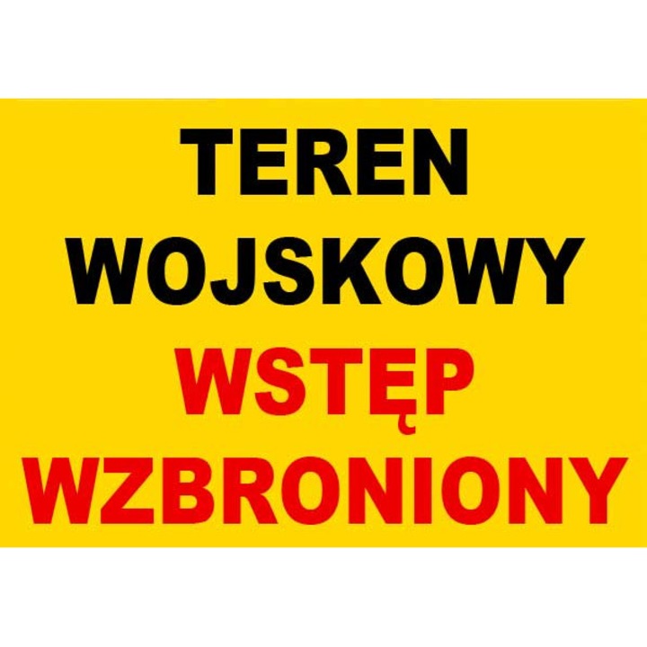Tablica informativa de avertizare BHP, teren militar, 25x35cm, PCV, galben, LIBRES