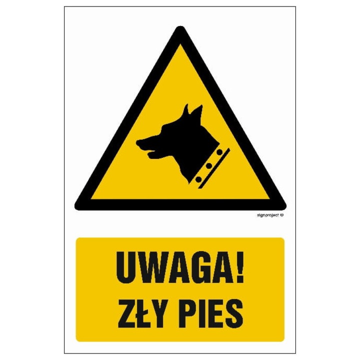Tablica de avertizare "Zly Pies", 225x150cm, material PVC, rezistent la apa, set cu adeziv
